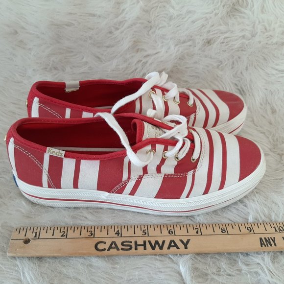 Keds X Kate Spade Red and White Striped Lace Up Sneakers - Picture 5 of 11